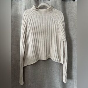American Eagle Outfitters Cream Ribbed Turtleneck Sweater